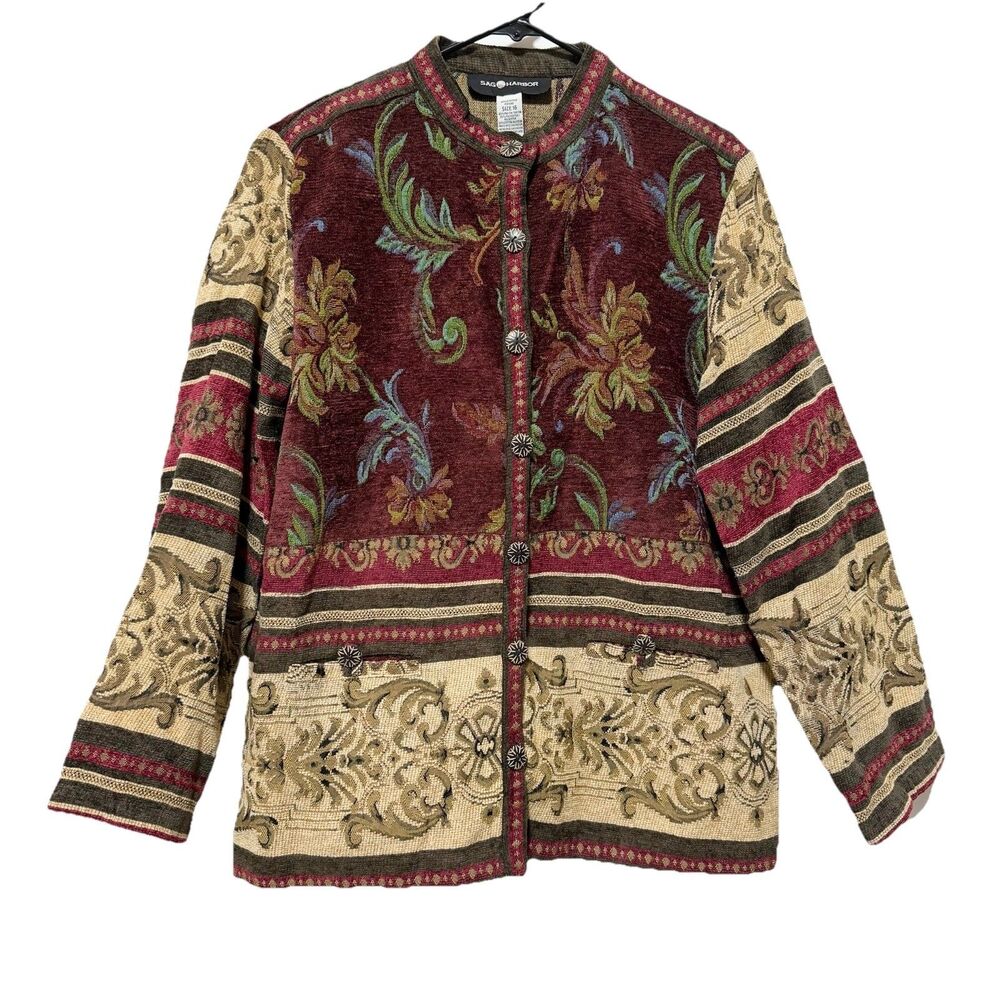 Sag Harbor Jacket Womens 16 Vintage Boho Floral Tapestry Buttons Blazer Coat - Picture 1 of 10